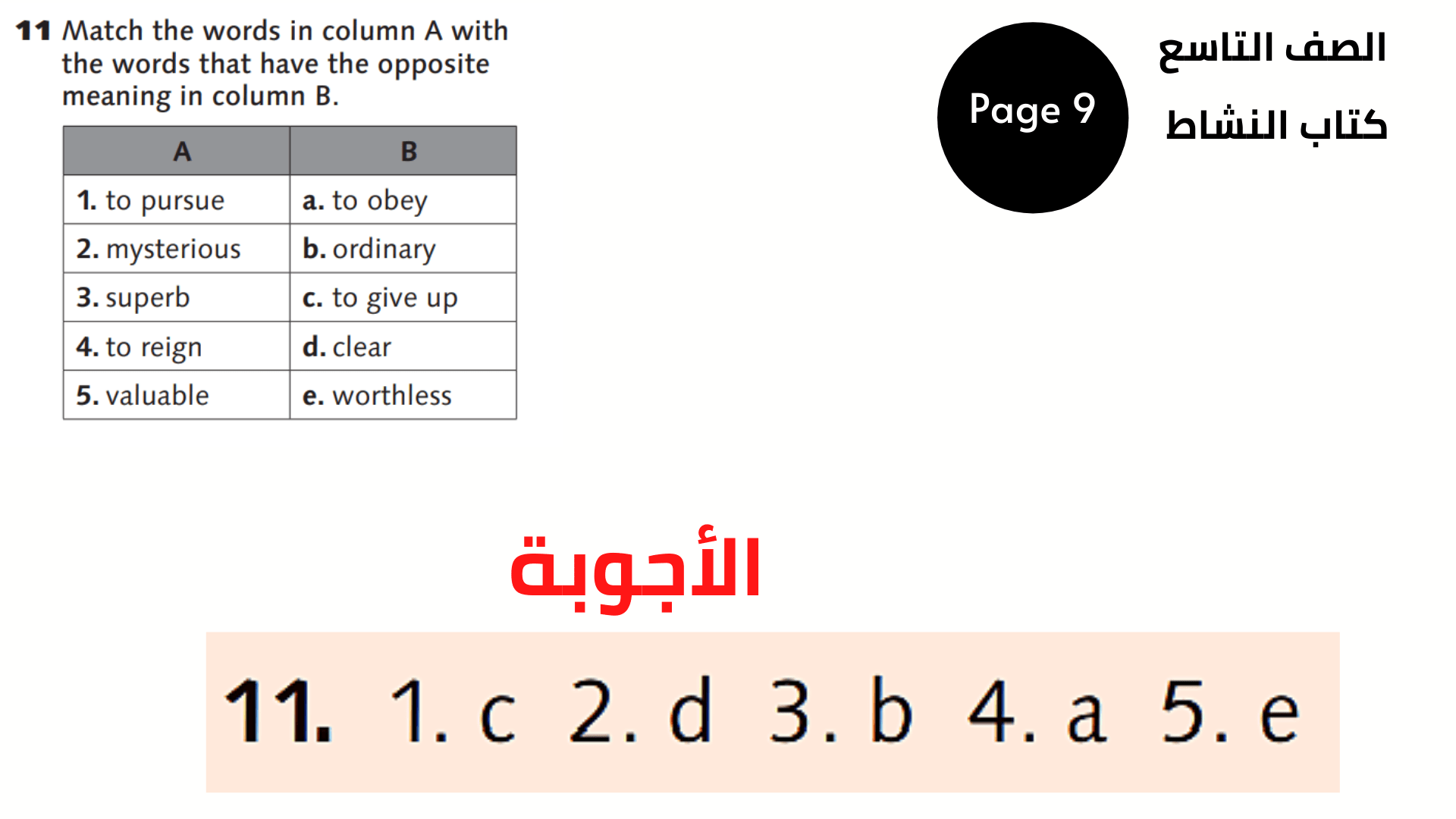 أجوبة كتاب النشاط