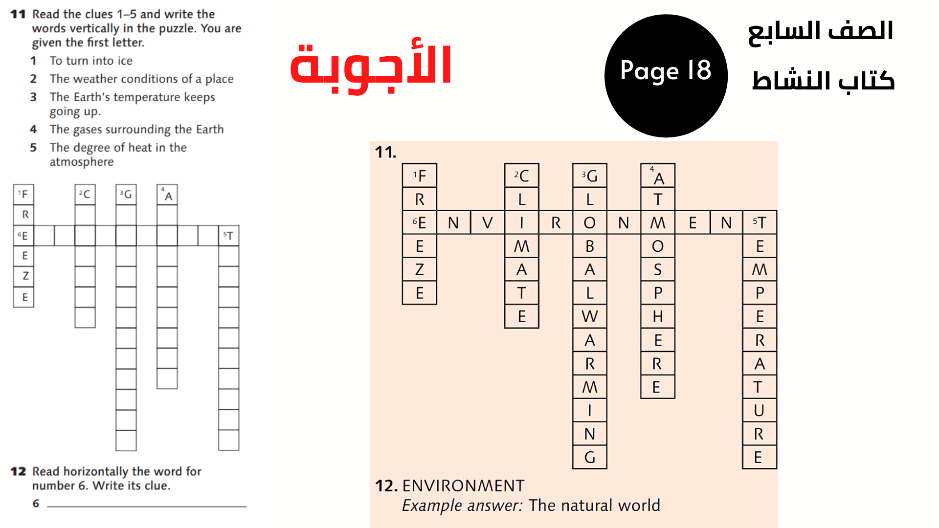 أجوبة كتاب النشاط السابع المنهاج الأردني الثانية