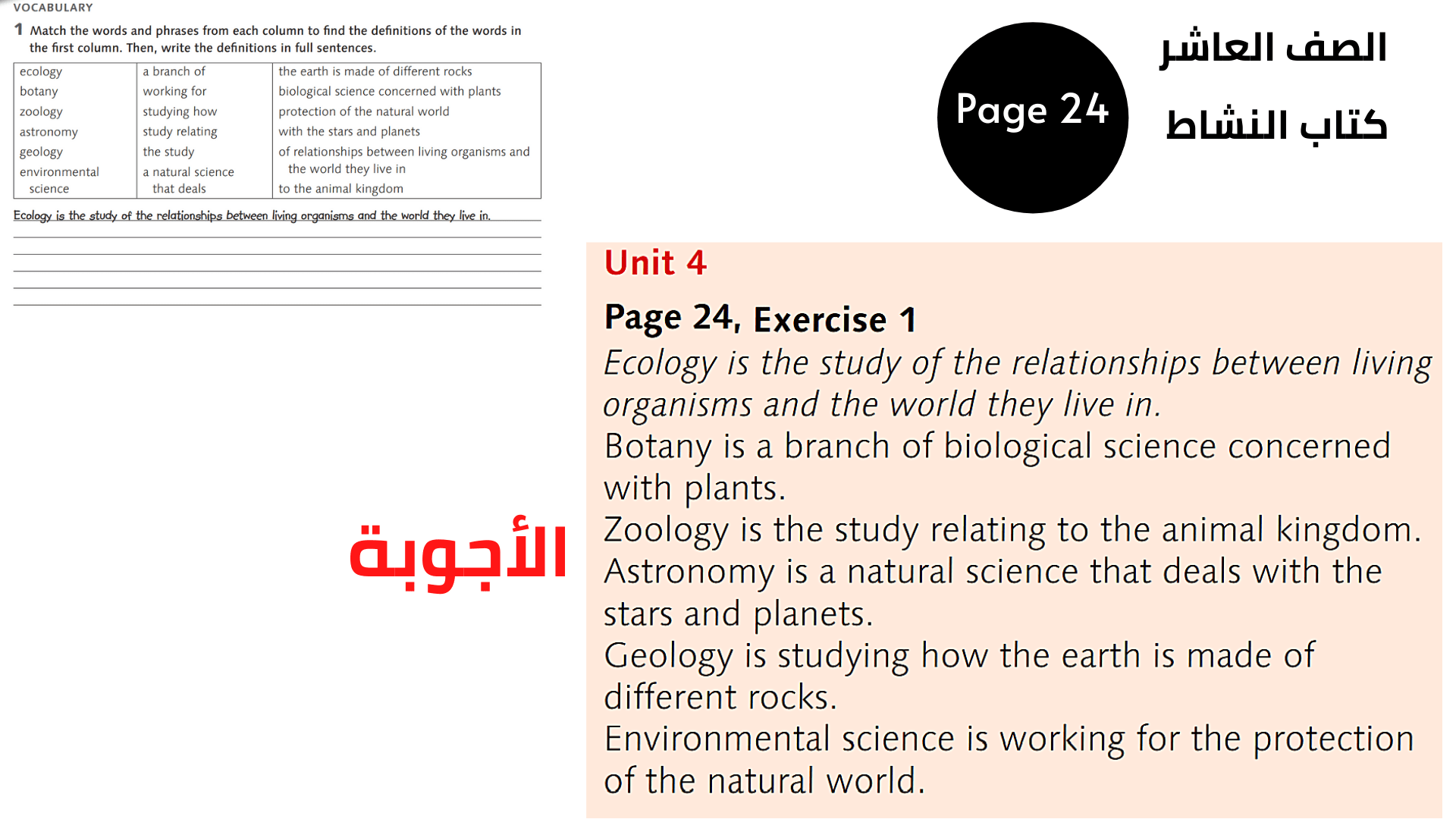  العاشر المنهاج الأردني الوحدة الثالثة