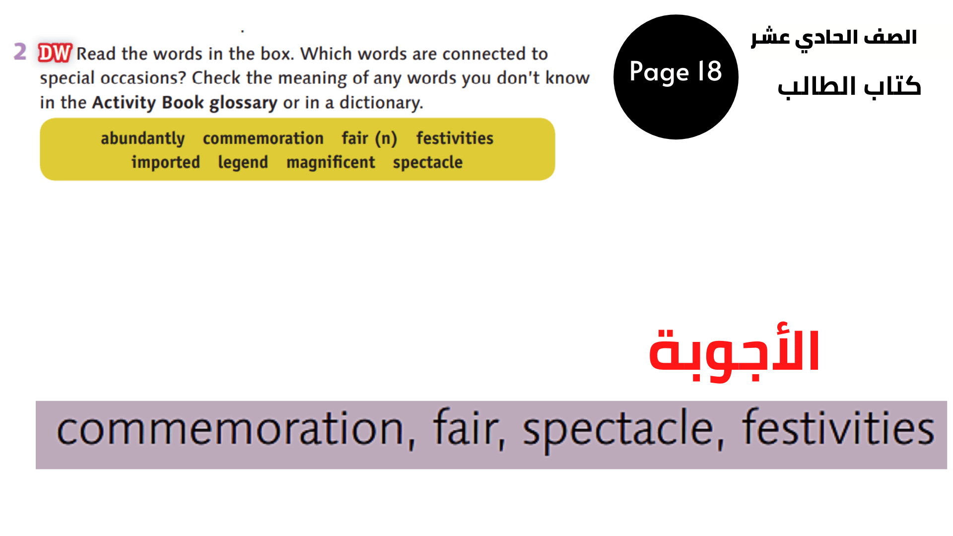 الصفحة 18 ، التمرين 2 الحادي عشر المنهاج الأردني الوحدة الثانية