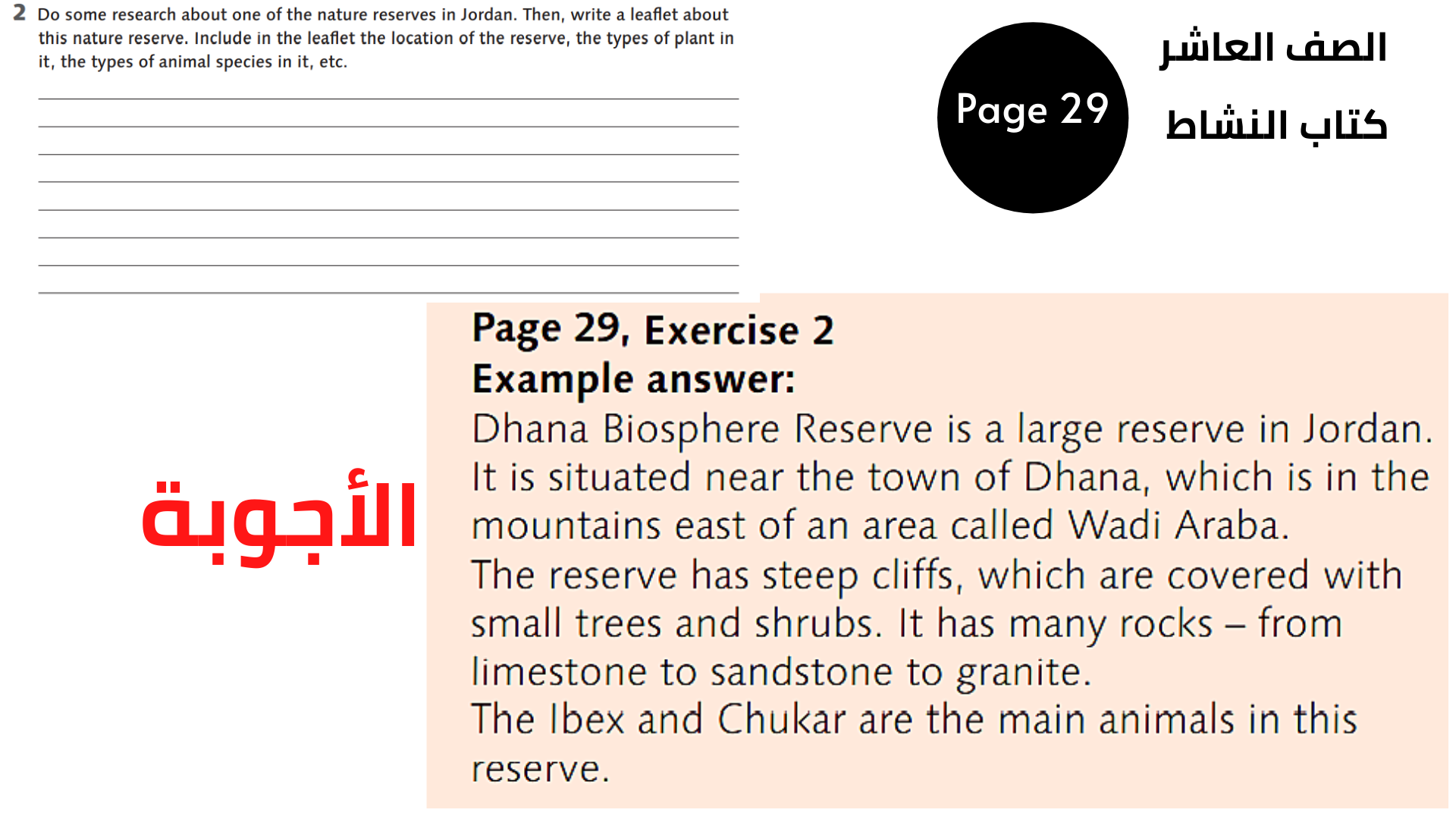 الصفحة 29 ، التمرين 2  العاشر المنهاج الأردني الوحدة الثالثة