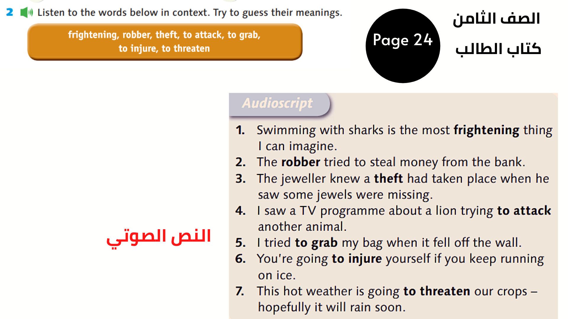 الصفحة 24 ، التمرين 2 الثامن المنهاج الأردني الوحدة الثالثة