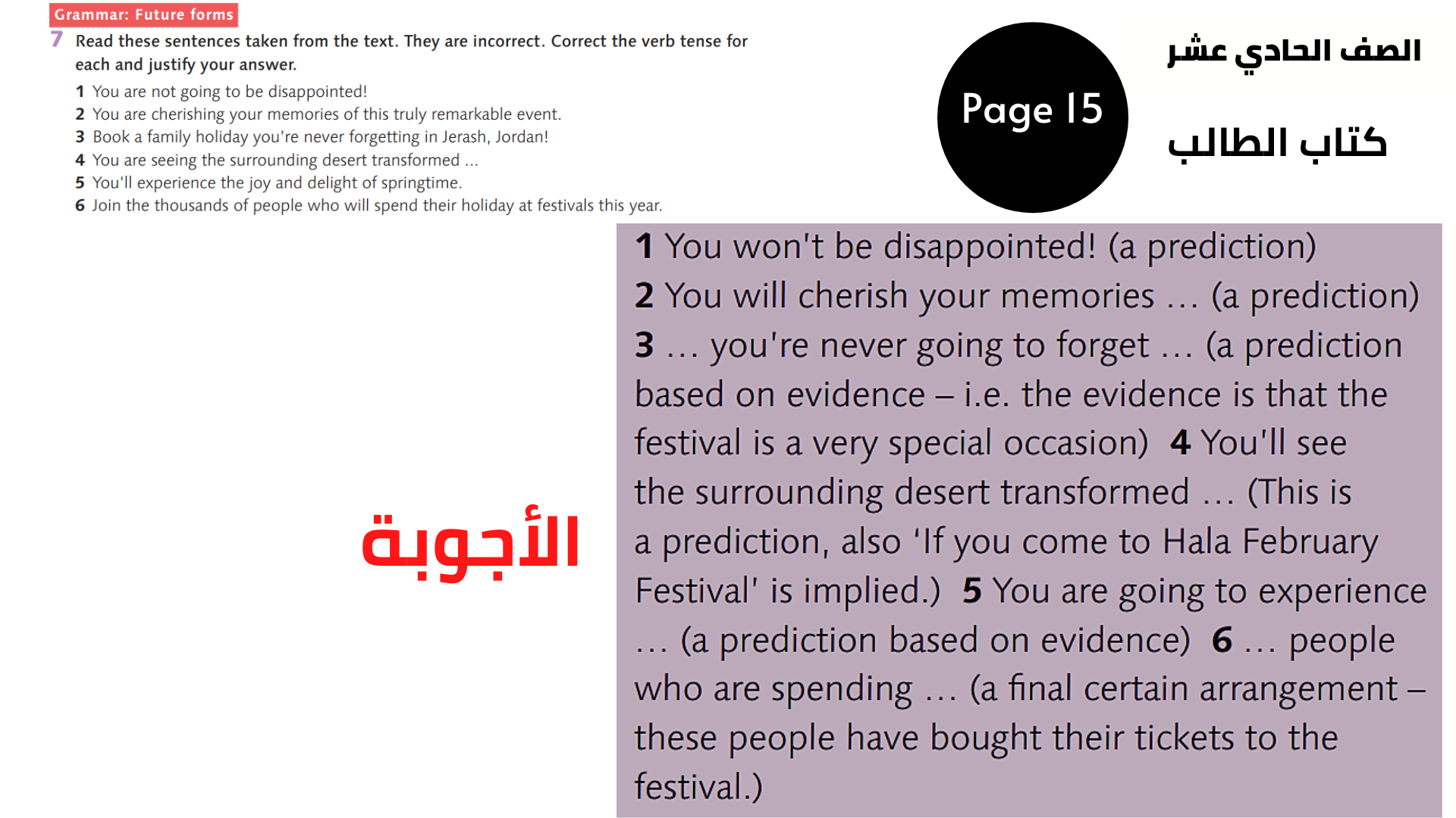 الصفحة 15 ، التمرين 7 الحادي عشر المنهاج الأردني الوحدة الثانية