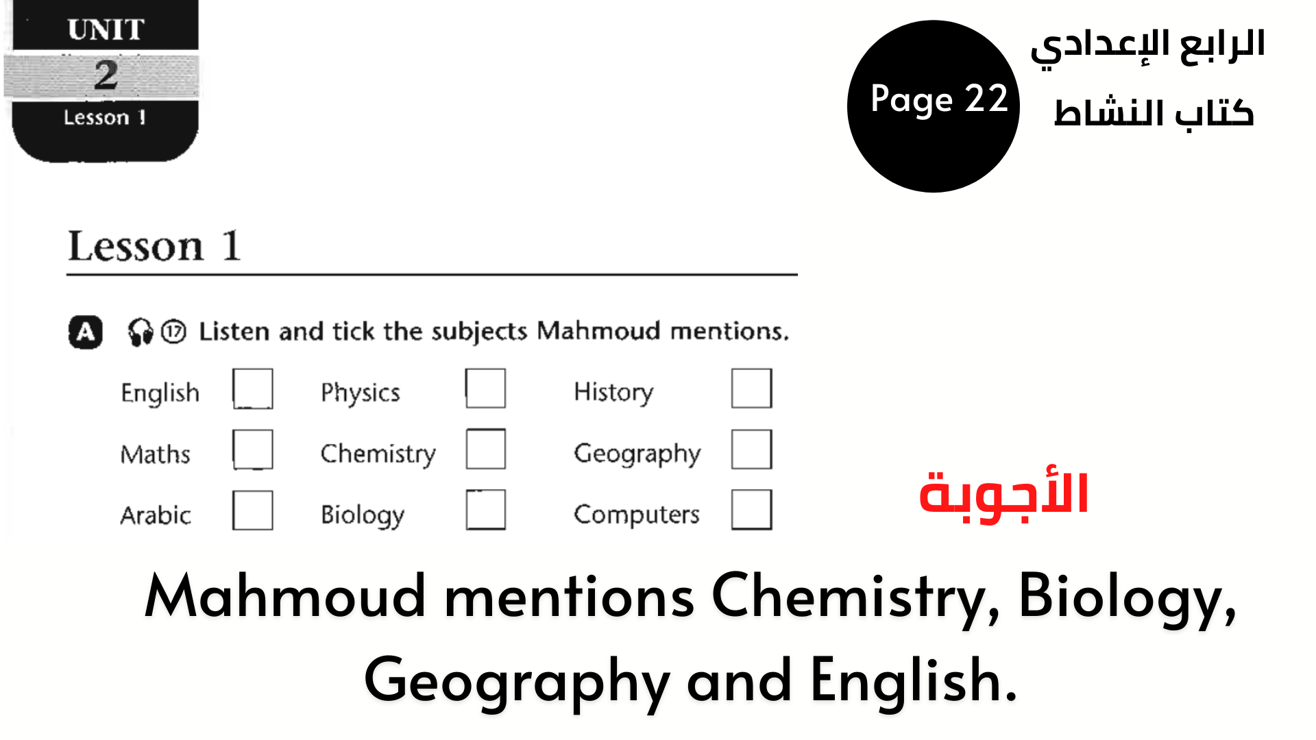 الصف الرابع الإعدادي المنهاج العراقي الوحدة الثانية 1