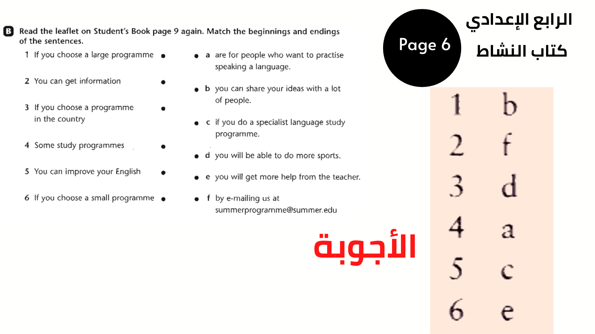 Activity Book, Page 6, Exercise B الصف الرابع الإعدادي المنهاج العراقي الوحدة الأولى