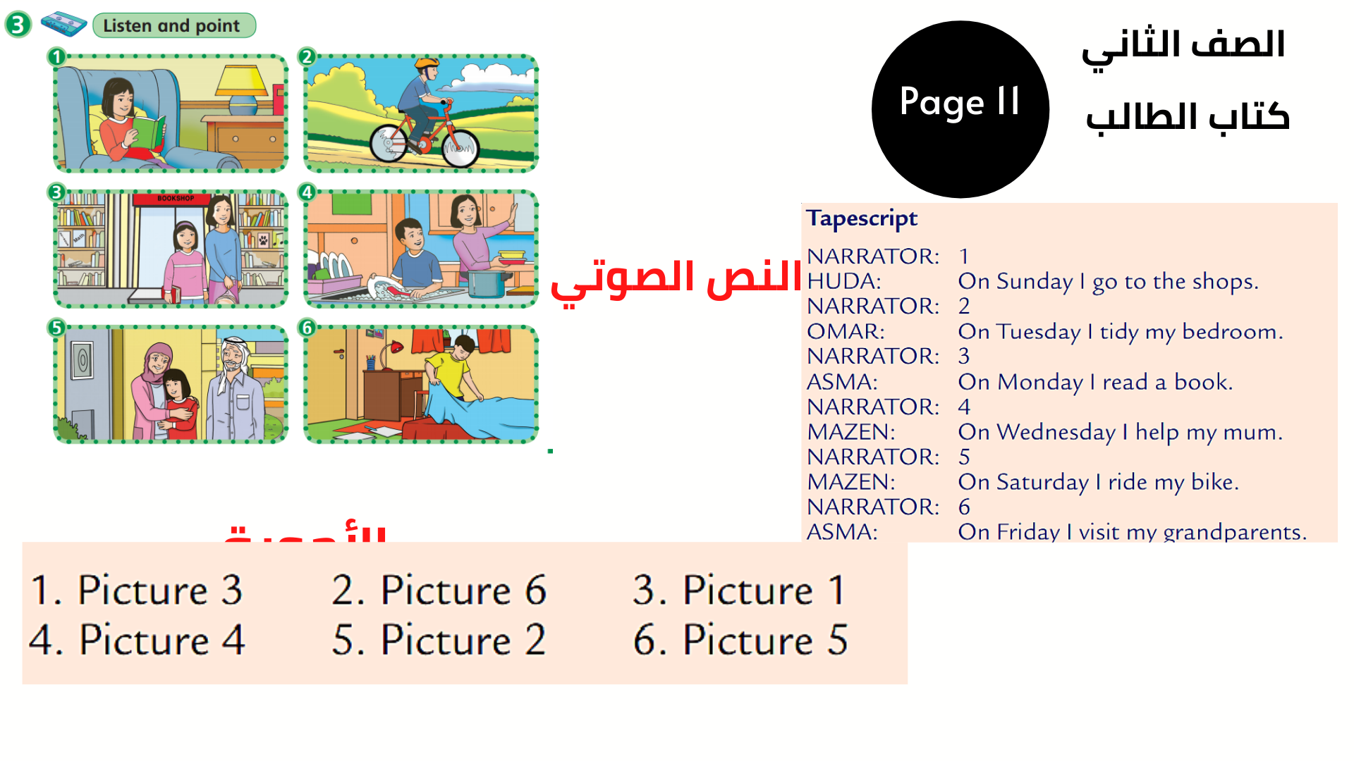 كتاب التلميذ ، صفحة 11 ، التمرين 3  الثاني المنهاج الأردني الوحدة الثالثة