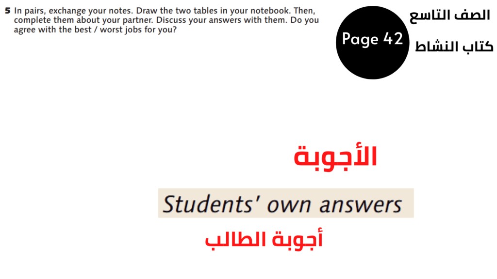 كتاب النشاط Activity  Book
 صفحة Page 42