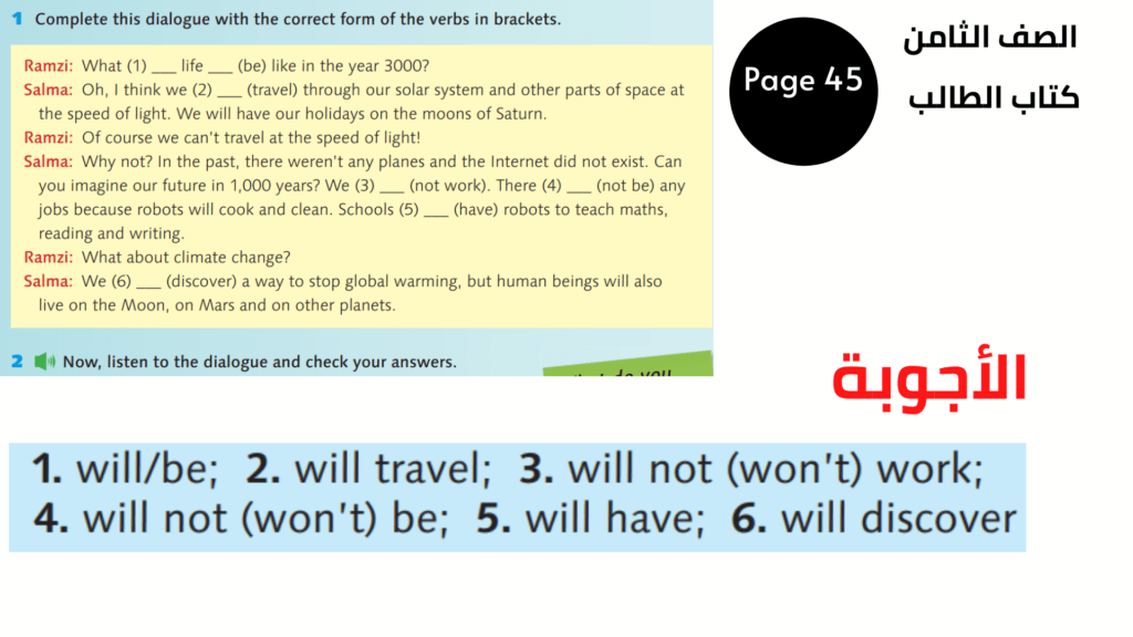 كتاب الطالب Student’s Book
 صفحة Page 45
 تمرين Exercise 1