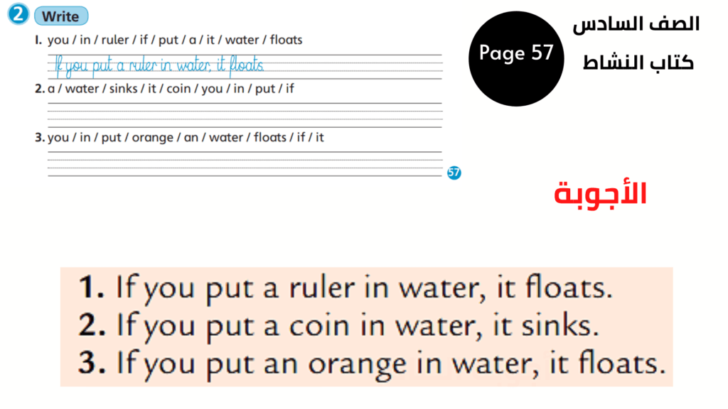 Activity Book, Page 57, Exercise 2
الصف السادس