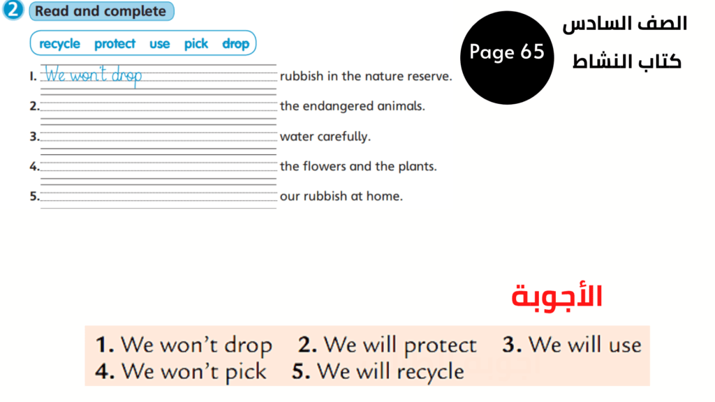 Activity Book, Page 65, Exercise 2
الصف السادس