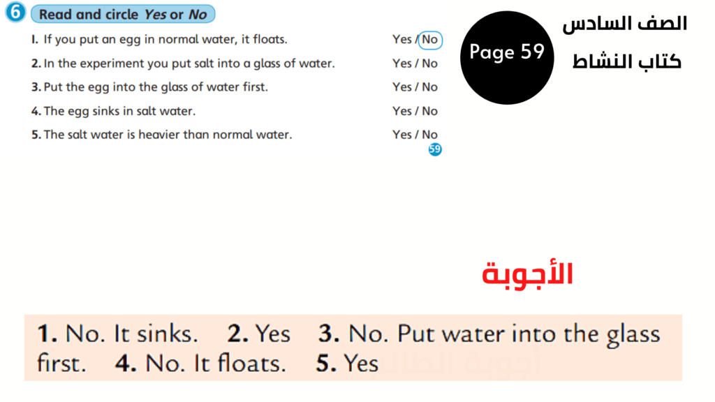 Activity Book, Page 59, Exercise 6
الصف السادس