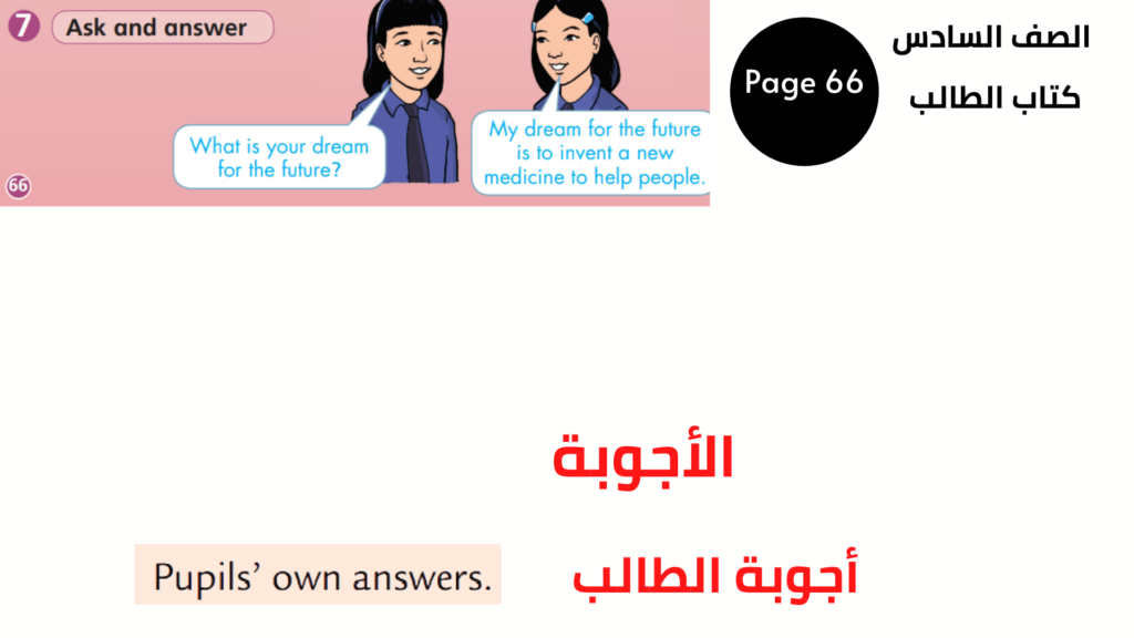 Pupil’s Book, Page 66, Exercise 7
الصف السادس